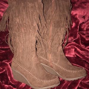 New Suede-like Fringe Knee High Boots